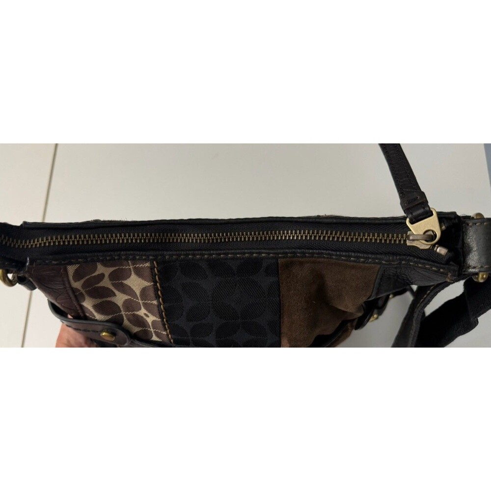 Fossil Patchwork Shoulder Handbag Canvas Leather … - image 8